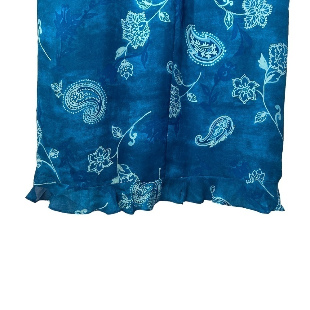 Valerie Stevens Pure Silk Teal Floral Dress with Ruffled Neckline Size 14 - Picture 4 of 10